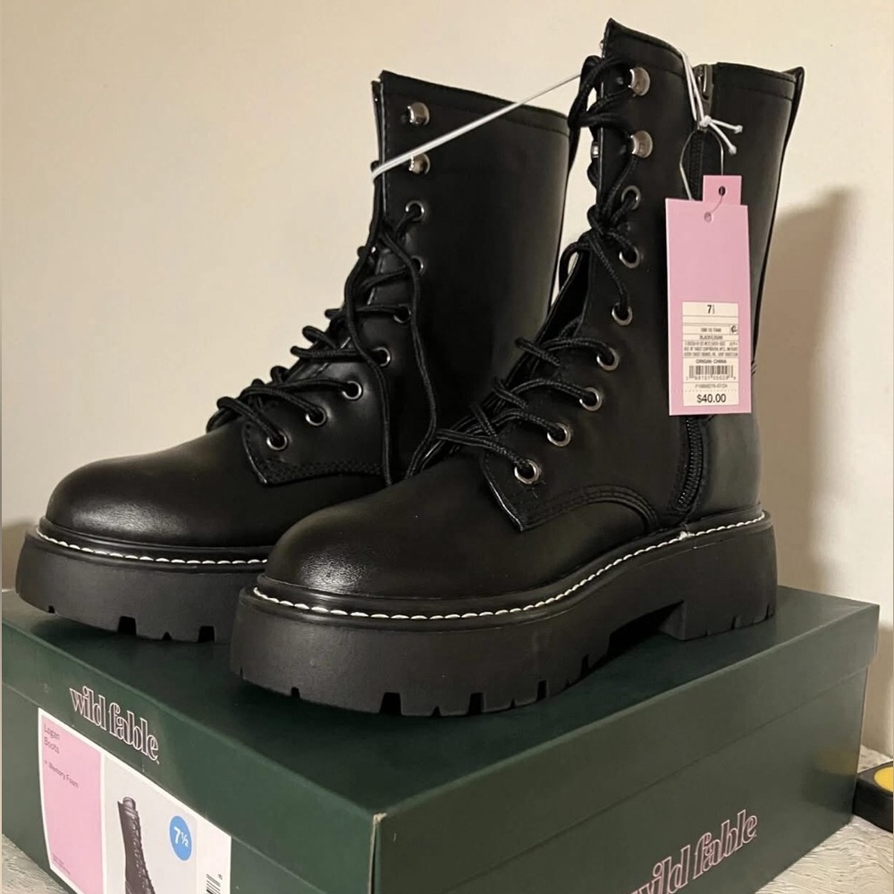 Wild Fable Black Combat Moto Boots